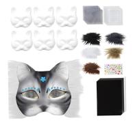 Joygoodta Therian Mask Kit Realistic Blank Half Face Cat Mask with Felt Fabric Sheet, Plush Faux Furs & Eye Mesh Decorative Animal Costume for Masquerade, Cosplay Party, Grey Fox