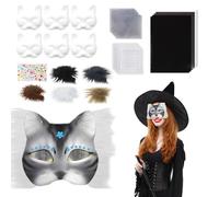 Joygoodta Therian Mask Kit Realistic Blank Half Face Cat Mask with Felt Fabric Sheet, Plush Faux Furs & Eye Mesh Decorative Animal Costume for Masquerade, Cosplay Party, Grey Furry