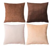 Joygoodta Throw Pillow Covers 18x18 4Pcs Boho Farmhouse Striped Pillow Covers Soft Corduroy Home Decor for Living Room, Sofa, Bed Decorative