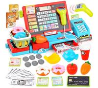 JoyGrow Cash Register Toys for Kids Pretend Play Supermarket Shop Toys With Real Calculator,Working Scanner,Credit Card,Play Food,Money and more,Educational Toys for Kids Boys Girls (Blue)