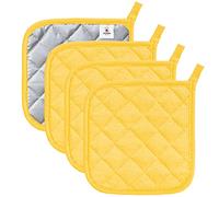 Joyhalo 4 Pack Yellow Cotton Polyester Pot Holders for Kitchen, Heat Resistant Up to 400 Degrees, Thicker Hot Pads, Quilted and Padded, Durable and Firm Grip, Great Gift Choice