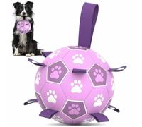JOYHAPPST Interactive Dog Soccer Ball Toy with Pump Handle - Purple & White Paw Print Design, Durable Rubber Material, Indoor/Outdoor Play for All Breeds, Dog T