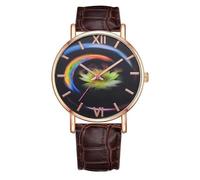 JOYHAPPST LVPAI Alloy Lotus Mirror Watch Fashionable Crocodile Leather Brown Quartz Wristwatch P522