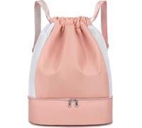 JOYHAPPST Pink Sports Drawstring Bag Women,Waterproof Backpack with Shoe Compartment and Wet Pocket,Girl Elegant Foldable Bag Pool Gym Drawstring Bag for Swimmi