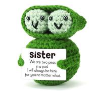 JoyHaus Positive Cute Peas Emotional Support Plush - Handmade Crochet Stress Relief Gift for Women, Men, Coworkers & Friends, Birthday, Fall Thanksgiving Decor & Daily Encouragement (Sister)