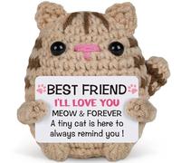 JoyHaus Positive Khaki Cat Emotional Support Plush - Handmade Crochet Stress Relief Gift for Women, Men, Coworkers & Friends, Birthday, Fall Thanksgiving Decor & Daily Encouragement (Best Friend)