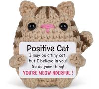 JoyHaus Positive Khaki Cat Emotional Support Plush - Handmade Crochet Stress Relief Gift for Women, Men, Coworkers & Friends, Birthday, Fall Thanksgiving Decor & Daily Encouragement (Positive)