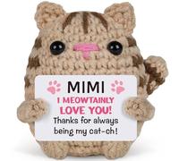 JoyHaus Positive Khaki Cat Emotional Support Plush - Handmade Crochet Stress Relief Gift for Women, Men, Coworkers & Friends, Birthday, Fall Thanksgiving Decor & Daily Encouragement (Mimi)