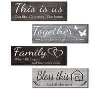 Joyhawk 4 Pieces Home Wall Decor Signs, THIS IS US/TOGETHER/BLESS THIS HOME/FAMILY Wall Decor For Living Room Bedroom, Rustic Wooden Farmhouse Wall Art Decor, 4.7 x 13.8 Inch(Mixed Color)