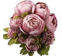 JOYHAZE 1 Pack Artificial Peony Bouquet, 19'' Silk Big Peonies Faux Fall Flowers with Buds for Wedding Home Party Office Decor, Table Centerpieces, DIY Floral Arrangements, Cameo Brown