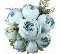 JOYHAZE 1 Pack Artificial Peony Bouquet, 19'' Silk Big Peonies Faux Flowers with Buds for Wedding Home Party Office Decor, Table Centerpieces, DIY Floral Arrangements, Spring Blue