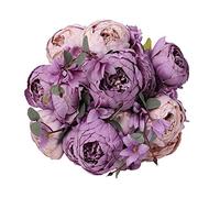 JOYHAZE 1 Pack Artificial Peony Bouquet, 19'' Silk Big Peonies Faux Flowers with Buds for Wedding Home Party Office Decor, Table Centerpieces, DIY Floral Arrangements, New Purple