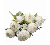 JOYHAZE 1 Pack Artificial Peony Bouquet, 19'' Silk Big Peonies Faux Flowers with Buds for Wedding Home Party Office Decor, Table Centerpieces, DIY Floral Arrangements, Spring White
