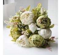 JOYHAZE 1 Pack Artificial Peony Bouquet, 19'' Silk Big Peonies Faux Flowers with Buds for Wedding Home Party Office Decor, Table Centerpieces, DIY Floral Arrangements (New Green)
