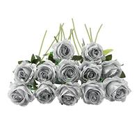 JOYHAZE 12 Pcs Artificial Roses, 19.7'' Single Long Stem Silk Flowers Blooming Roses for Wedding Home Party Office Decor, Table Centerpieces, DIY Floral Arrangements, Silver