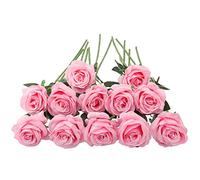 JOYHAZE 12 Pcs Artificial Roses, 19.7'' Single Long Stem Silk Flowers Blooming Roses for Wedding Home Party Office Decor, Table Centerpieces, DIY Floral Arrangements, Pink