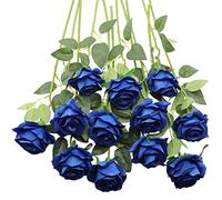 JOYHAZE 12 Pcs Artificial Roses, 19.7'' Single Long Stem Silk Flowers Blooming Roses for Wedding Home Party Office Decor, Table Centerpieces, DIY Floral Arrangements, Blue