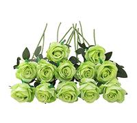 JOYHAZE 12 Pcs Artificial Roses, 19.7'' Single Long Stem Silk Flowers Blooming Roses for Wedding Home Party Office Decor, Table Centerpieces, DIY Floral Arrangements, Green