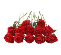 JOYHAZE 12 Pcs Artificial Roses, 19.7'' Single Long Stem Silk Flowers Blooming Roses for Wedding Home Party Office Decor, Table Centerpieces, DIY Floral Arrangements, Red