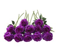 JOYHAZE 12 Pcs Artificial Roses, 19.7'' Single Long Stem Silk Flowers Blooming Roses for Wedding Home Party Office Decor, Table Centerpieces, DIY Floral Arrangements, Purple