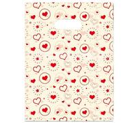 Joyhey 100 Count 5.8" x 7.8" Plastic Merchandise Bags, Shopping Retail Boutique Bags with Die Cut Handles - Red Heart