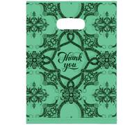 Joyhey 100 Count 7.8" x 11.8" Plastic Merchandise Bags, Shopping Retail Boutique Bags with Die Cut Handles - Green Thank You