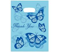 Joyhey 100 Count 7.8" x 11.8" Plastic Merchandise Bags, Shopping Retail Boutique Bags with Die Cut Handles - Blue Thank You