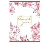 Joyhey 100 Count 7.8" x 9.8" Plastic Merchandise Bags, Shopping Retail Boutique Bags with Die Cut Handles - Pink Thank you