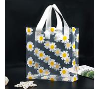 Joyhey 50 Count 9.8" x 11.8" Plastic Merchandise Bags, Retail Bags with Handles - Clear Daisy