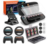 JoyHood 15 in 1 Accessories Kit Compatible with Switch 2, Family Accessories Bundle for Switch 2 with Storage Case, Steering Wheel, Controller Grips, Screen Protector, Game Card Case