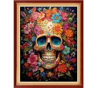 Joyhoor Cross Stitch Kits for Beginners Stamped Cross-Stitch Supplies Needlework preprint Embroidery Kits for Adults DIY Needlepoint Kits Embroidery Patterns 11CT-Colorful Skull 16x20 inchs