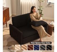 Joyic 2 Seater Sofa Bed, 3-in-1 Convertible Pull Out Sleeper Sofa, Corduroy Fabric Love Seat with Adjustable Backrest & Side Pockets for Living Room, Guest Room, Apartment, Black