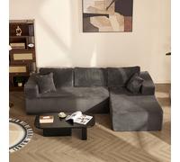 Joyic 272cm L-Shaped Boneless Sofa, Corduroy Fabric, GreyNo Assembly Required, Deep Seat Design, Soft Corduroy Upholstery, Flexible Modular Layout