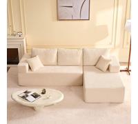 Joyic 272cm L-Shaped Boneless Sofa, Corduroy Fabric, WhiteNo Assembly Required, Deep Seat Design, Soft Corduroy Upholstery, Flexible Modular Layout