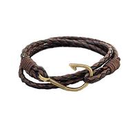 JOYID Fish Hook Leather Wrap Braided Bracelet Multi-layer Handwork Punk style Fish Clasp Bracelet for Men, 9", Metal