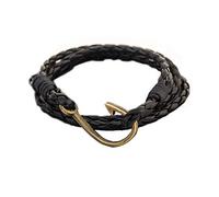JOYID Fish Hook Leather Wrap Braided Bracelet Multi-layer Handwork Punk style Fish Clasp Bracelet for Men (Black Weave)