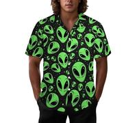 Joyidec Mens Hawaiian Shirt Casual Button Down Short Sleeve Tropical Beach Holiday Aloha Party Shirt for Men Funny, Funny Alien Cool, Medium