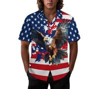 Joyidec Mens Hawaiian Shirt Casual Button Down Short Sleeve Tropical Beach Holiday Aloha Party Shirt for Men Funny, American Flag Watercolor Eagle, Large