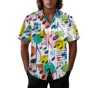 Joyidec Mens Hawaiian Shirt Casual Button Down Short Sleeve Tropical Beach Holiday Aloha Party Shirt for Men Funny, Music Notes Colorful Ink Drops, XXL