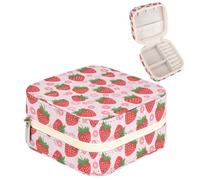 Joyidec PU Leather Mini Strawberry Pink Flower Jewelry Box, Small Travel Jewelry Box Case Storage Holder for Rings Earrings Necklace Bracelet Pendant Organizer