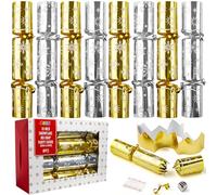 JOYIN 10” Christmas No Snap No Popping Party Table Favor(8 Pack) with Gold & Silver Snowflake Design, with Party Hat, Joke & Little Gift Inside, for Xmas Gift, Christmas Seasonal Holiday Dinner