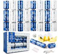 JOYIN 10” Christmas Party Table Favor(8 Pack) with Blue & White Snowflake Design, with Party Hat, Joke & Little Gift Inside, for Xmas Gift, Christmas Seasonal Holiday Dinner Traditions