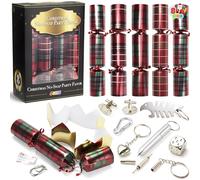 JOYIN 10” Christmas Party Table Favor No Snap Party Favor(8 Pack) with Buffalo Plaid Check Design, with Party Hat, Joke & Little Gift Inside, for Xmas Gift