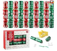 JOYIN 10 Pack Christmas No Snap Party Table Favor with Red & Green Snowflake Design, with Hat, Joke & Little Gift Inside, for Xmas Gift, Christmas Seasonal Holiday Dinner Traditions