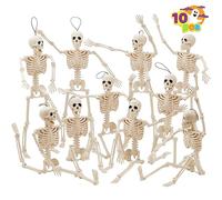 JOYIN 10 PCS 16 Inches (40.6cm) Halloween Hanging Skeletons Full Body Skeletons Realistic Human Plastic Bones with Posable Joints for Halloween Indoor Outdoor Party Decor, Graveyard Decorations