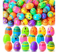 JOYIN 100 Pcs Plastic Printed Bright Easter Eggs 2.3" Tall for Easter Hunt, Basket Stuffers Fillers, Classroom Prize Supplies, Filling Treats and Party Favor