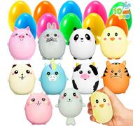 JOYIN 10Pcs Prefilled Easter Eggs with Animal squeeze Toys Slow Rising Squeeze Toys Stress ball for Easter Egg Hunt, Easter Basket Stuffer Easter Toys Gifts for Kids Party Favors
