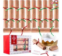 JOYIN 12 Pack Christmas Non-Snap Crackers, Kraft Snowflake Table Favor With Party Hat, Jokes & Gifts - Holiday Dinner Traditions