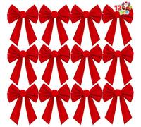 JOYIN 12 Pack Christmas Red Velvet Bows, 13" Long by 9" Wide Decorative Bows for Wreath Garland Christmas Tree Decor, Indoor Outdoor Holiday Decorations