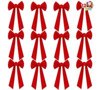 JOYIN 12 Pack Red Velvet Bows, 16" Long by 9" Wide Decorative Bows for Wreath, Garland, Tree Decor, Indoor/Outdoor Holiday Decorations
